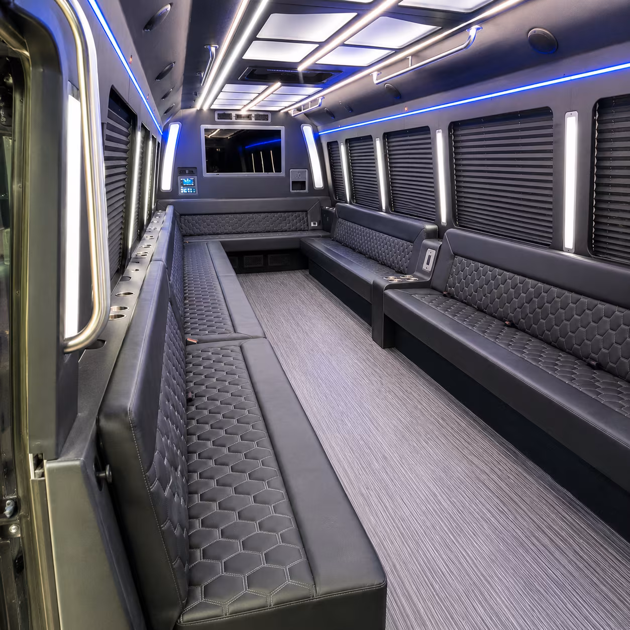 quincy 40 passenger party bus interior